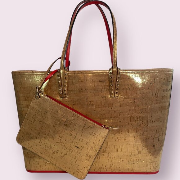 Christian Louboutin Cabata Liege Pepite Metallic Cork Tote and Wallet Pouch - Picture 1 of 10